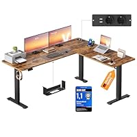 VASAGLE Höhenverstellbarer Schreibtisch, 190 x 155 cm, L-förmiger Eckschreibtisch, Stehtisch, 2 AC-Steckdosen, 2 USB-A-Anschlüsse, Ablage für Steckdosenleiste, für Büro, vintagebraun LSD295KD01
