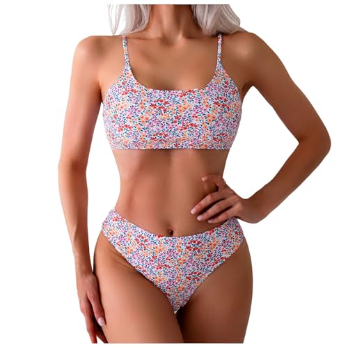 Traje de baño de 2 piezas para mujer, conjunto de bikini de cintura alta, traje de baño de corte alto, traje de baño con control de abdomen, B, M
