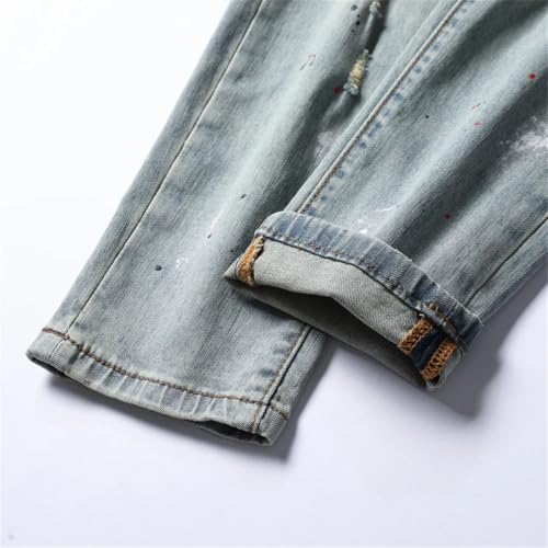 Men's Stretch Distressed Slim Skinny Casual Denim Pants Frayed Patchwork Vintage Ripped Jeans4