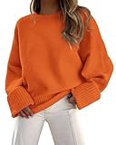 PRETTYGARDEN Women's Fall Oversized Sweaters Casual Crewneck Pullover Long Sleeve Fuzzy Chunky Knit Tops Blouse (Orange,Small)