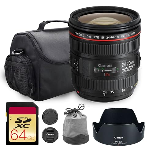 Canon EF 24-70mm f/4L is USM Lens | L-Series Standard Zoom with Image Stabilization, Macro Mode & Fast Autofocus | Perfect for Portraits, Weddings, & Travel Photography (6313B002) + Bag + 64GB Card