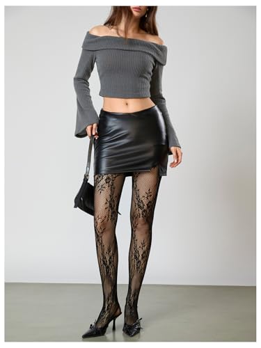 Image of RoseSeek Women's Floral Lace Fishnet Tights Kawaii Y2K See Through Stocking | Sheer Mesh, Lace Tights, Floral Lace Fishnet Tights, Thigh Highs, Leggings, Y2K Stockings