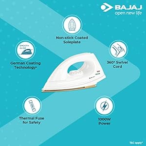 Bajaj DX-7 1000W Dry Iron with Advance Soleplate and Anti-bacterial German Coating Technology, White - Image 6
