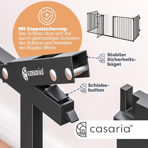 CASARIA® Kaminschutzgitter Baby mit Sicherheitstür Metall ohne Bohren 306x76cm Hundegitter Kinderschutz Türschutzgitter Absperrgitter Schwarz