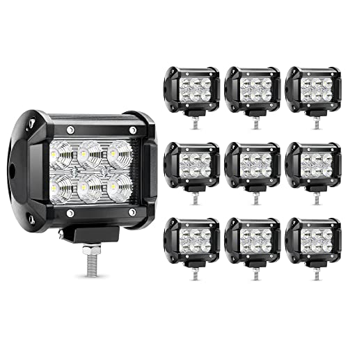 YITAMOTOR Led Light Bar 10Pcs 4Inch 18W Led Light Pod LED Flood Work Light Offroad Light Driving Light Fog Light Waterproof for SUV UTV ATV Pickup Boat Tractor Truck Trailer Mower 12V