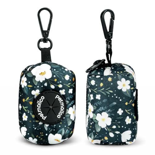 Image of Petmolico Dog Poop Bag Holder Leash Attachment, Dog Waste Bag Dispenser Zippered Pouch, Fits Any Dog Leash, Includes Free Roll of Dog Bags, Poop Bag Dispenser - 2 Packs, Mixed Cyan&Flower