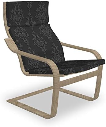 Ambesonne Dark Grey Armchair Pad and Slipcover, Antique Damask Pattern in 3D Style Classic Old Fashioned Floral Design, 1 Piece Soft Cushion Replacement with Removable Cover, Charcoal Grey