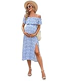 Coolmee Maternity Dress Women's Off Shoulder Split Long A Line Dress Casual Maxi Dress Photography D
