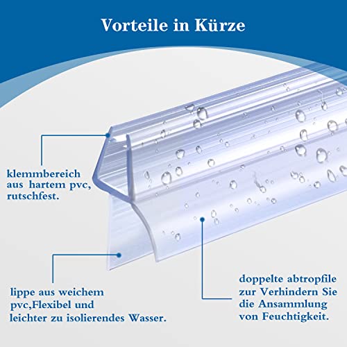 DOPPOSO Duschtür Dichtung Ersatzdichtung 2 x 80 cm für 4mm/5mm/6mm Glastür Stärken Duschkabinen Badewanne mit Wasserabweisende Duschdichtung verlängerten Gummilippen Glastür