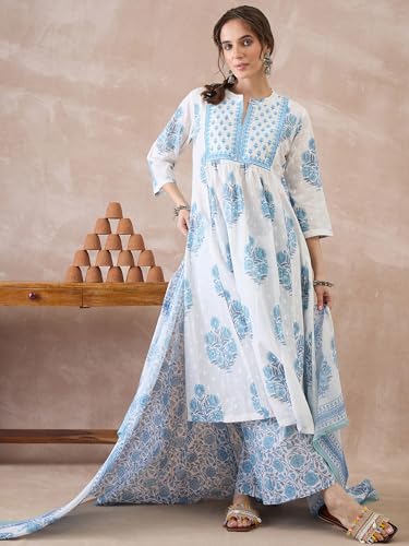 Image of INDO ERA Women Pure Cotton Kurta Set with Dupatta | Festive Suit Set