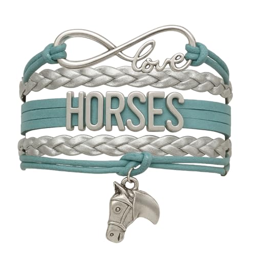 Infinity Collection Horse Bracelet – Teal and Silver Love Horses Charm Bracelet – Equestrian Jewelry Gift for Horse Lover and Riders – Cute Equestrian Accessories and Birthday Gifts