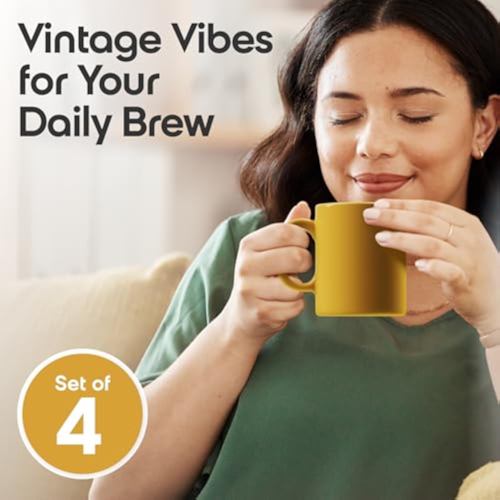 Omni Ware Teaz Cafe Gold Stoneware Coffee Mug Set, Gift