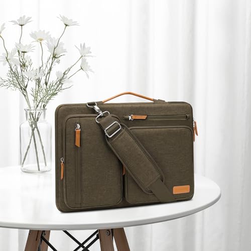 Image of MOSISO 360 Protective Laptop Shoulder Bag,14 inch Computer Bag Compatible with MacBook Air 15 inch M4 M3 A3114 M2 A2941 /Pro A1990 A1707,Side Open Messenger Bag with 4 Zipper Pockets&Handle,Carob Brown