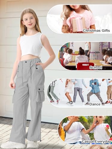 Image of Cromoncent Cargo Pants Girls & Women Parachute Pants Y2K Baggy Rave Clothes Waterproof with Pockets, 6 Years - 3XL