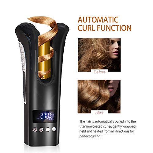 Yitrust Automatic Curling Iron, Auto Ceramic Ionic Barrel,Anti-Tangle Curling Iron Wand with Digital LCD Temps & Timer, Portable Spin Hair Iron-Black