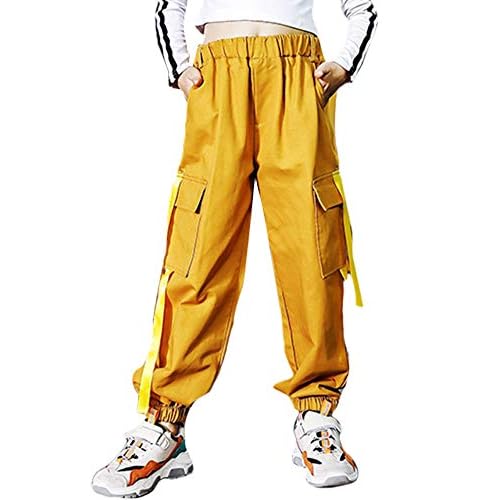 Rolanko Girls Cargo Pants for Kids Loose Streetwear Hip Hop Dance Cotton Cargo Jogger Pants for Kids 4-15 Years Army Green 7