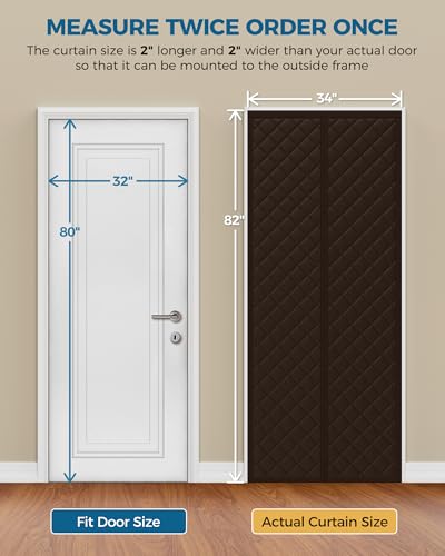 Image of Augblinds Thermal Insulated Door Curtain, Magnetic Closure, 32 x 80, Brown | Quilted Oxford fabric, insulated cotton fill, magnetic center opening, helps reduce cold drafts at front, back and side doors