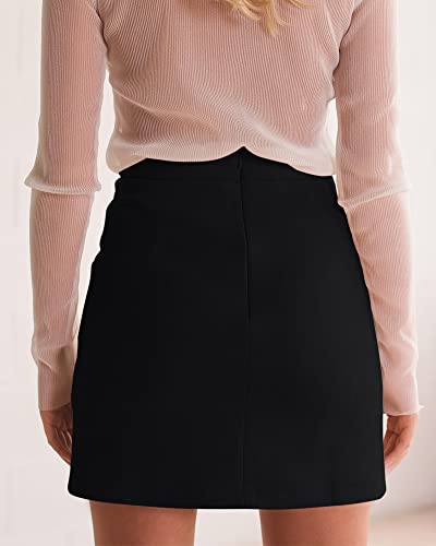 Image of MANGOPOP Women's Classic High Waist Lace Up Bodycon Faux Suede A Line Mini Pencil Skirt, A01 Black, X-Small