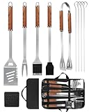 Evolpor BBQ Tools Set 11 Pack, Stainless Steel Grill Kit, Non-Slip Wood-Grain Handle Barbecue Tools with Storage Bag, Portable BBQ Utensil Set, Easy-Clean, BBQ Accessories Gifts for Men Women