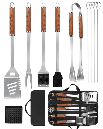 Evolpor Premium BBQ Tool Set (11pcs) - Heat-Resistant Stainless Steel Grilling Accessories with Ergonomic Wood Handles Ideal for Backyard Barbecues & Camping Gifts