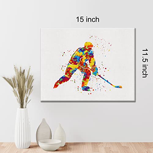 Field Hockey Player Wall Art Canvas Watercolor Hockey Boys Men Prints Picture Sports Poster Framed Home Man Cave Office Artwork Wall Decor 11.5" X 15" #TOP1