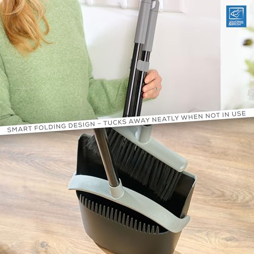 Long Handled Dustpan and Brush Set – Broom and Dustpan Set Reduce Bending Tall Lobby Dustpan and Sweeping Brush (Black & Grey) - 8