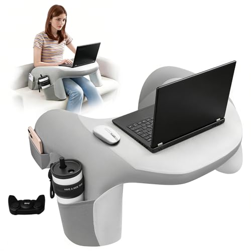 Angju Reading Pillow for Bed, Lap Desk for Laptop, Memory Foam Arm Rest Support Gaming Pillow with Cup/Phone Pocket, Laptop Lap Desk for Working, Gaming, Reading on Couch Bed Floor