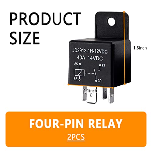 Jd2912-12Vdc-1H-S 40 Amp Relay 4 Pin Relay Spst Muilty-Purpose 12V Relay For Car Motor Headlamps,Engine Compartment,Horn,Fuel Pumps,Trunk Solenoids（2Pcs) #TOP1