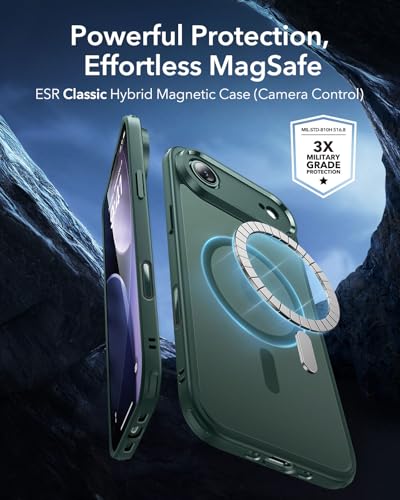 Image of ESR for iPhone Air Case, Camera Control Cover, Compatible with MagSafe, Shockproof Military-Grade Protection, Magnetic Phone Case for iPhone Air, Classic Hybrid Case, Frosted Green