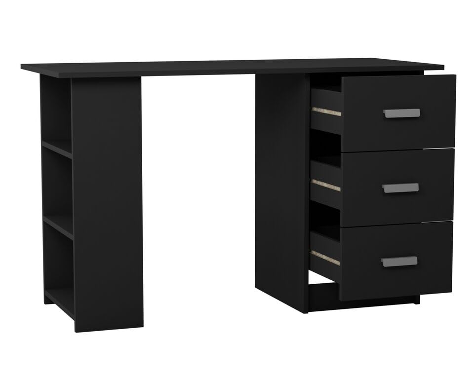 URBNLIVING H72cm x W115cm x D49cm Large Black White Grey Oak Computer Desk Office Bedroom Makeup Vanity Dressing Customizable Table 3 Drawers Shelves and Storage Unit