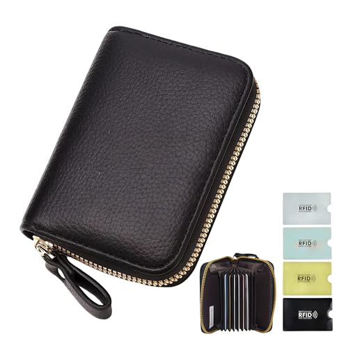 Cartera con bloqueo RFID, protector de tarjetas bancarias con 9 ranuras y 2 compartimentos, evita que los lectores de tarjetas, dispositivos de mano, etc. roben tarjetas bancarias (con cuatro