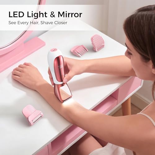Image of Bikini Trimmer for Women, 2 in 1 Electric Razors Shaver, IPX7 Waterproof Body Hair Trimmer with Mirror, LED Light & Display, Painless Pubic Hair Removal, White
