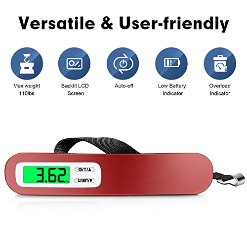 Image of BAGAIL Digital Luggage Scale, 110lbs Hanging Baggage Scale with Backlit LCD Display, Portable Suitcase Weighing Scale, Travel Luggage Weight Scale with Hook, Strong Straps for Travelers