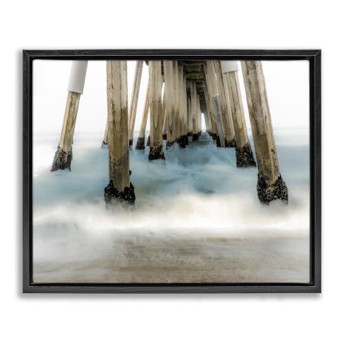Waterfront Pier Coastal Wave Scene, 24 x 30 Inch Canvas in Floater Frame