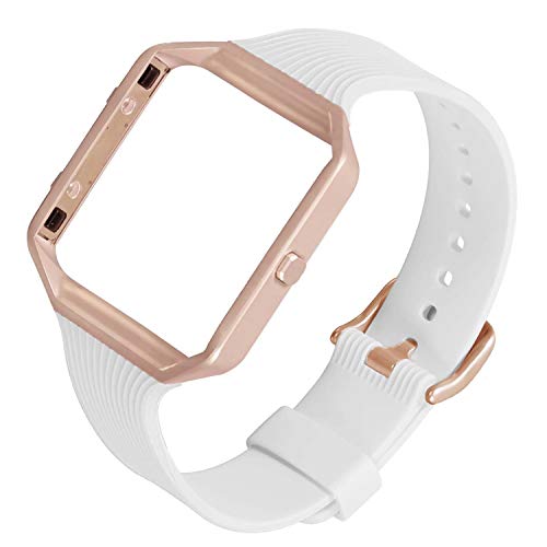 ESeekGo Compatible with Fitbit Blaze Bands with Metal Frame, Soft Slim Sport Silicone Replacement Wristband Compatible with Fitbit Blaze Bracelet for Women Men (No Tracker)