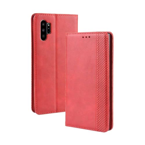 Funda para Samsung Galaxy Note 10 Pro,Flip magnético Retro,Caso de teléfono de Cuero PU,Diseño de Billetera con 3 Ranuras para Tarjetas y 1 Clip de Dinero -Red
