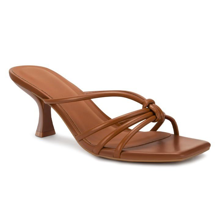 Women's Minimalist Tied Strappy Kitten Heel Sandals, Square Open Toe Slip-on Low Heel Mules, Elegant Summer Dress Shoes for Party, Evening, and Casual Wear, Multicolor2