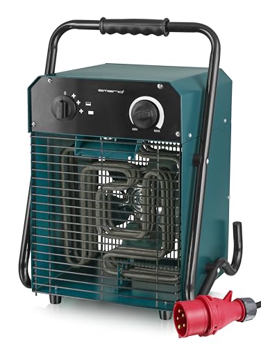 EMERIO Calentador de ventilador, para habitaciones de hasta 50 m², IP24, 5000 W de potencia, elemento calefactor de acero inoxidable, 2 niveles de calor, termostato ajustable, protección contra