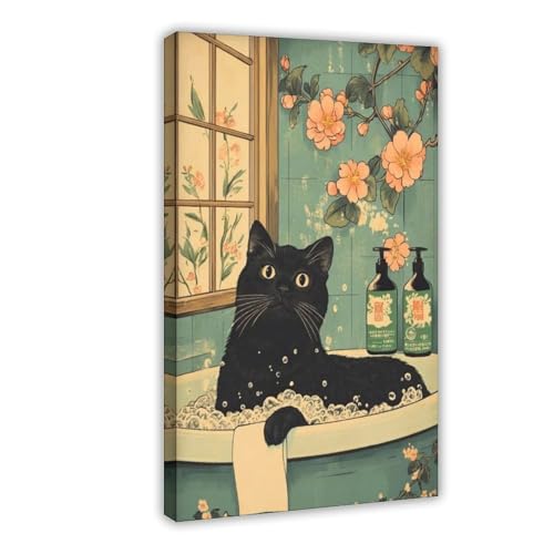 Affiche chat japonais pour décoration de salle de bain zen et salon cocooning