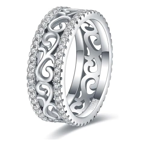Bolelis Celtic Eternity Wedding Bands Women - 925 Sterling Silver Cubic Zirconia Irish Promise Engagement for Her Size 5-9 (Celtic Knot Baroque, 6#) Cover