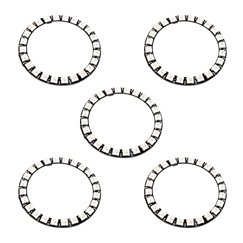 DIYmall 24 Bits RGB LED Rings 24 X WS2812B 5050 Lamp Light with Integrated Drivers, Addressable Full Color Lights for Arduino Raspberry Pi ESP32 (Pack of 5pcs)