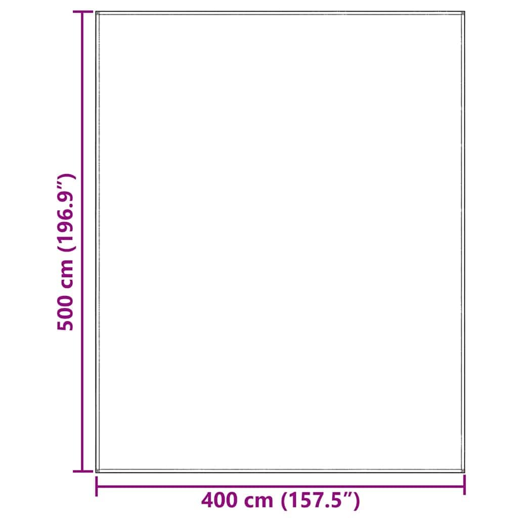 Zeltteppich Hellgrau 500 x 400 cm Polyethylen, wetterfest leicht faltbar, robust für Camping Outdoor, ideal als Bodenplane für Festival Strand Wandern und Trekking Ausrüstung
