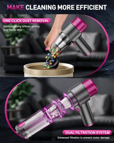 Image of Handheld Car Vacuum Portable Cordless, 15000PA Powerful Mini Vacuum Cleaner | 4-in-1 Air Duster & Blower, Built-in LED Light with Complete Nozzle Accessories, Small Hand Vacuum for Car, Home, Office