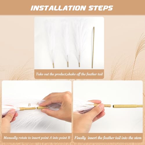 YiYa Artificial Pampas Grass Decoration 6 Pcs 113CM Large Pampas Grass Stems White Fluffy Artificial Pampas Grass for Floor Vases Tall Plant Flowers Boho Home Decor Office Decor(White) - Image 3