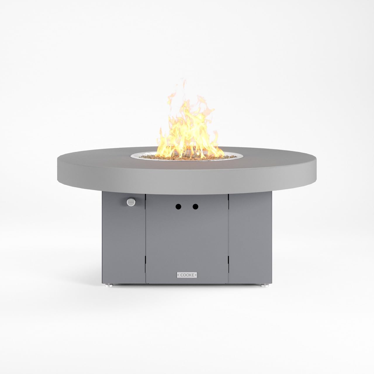 COOKE Santa Barbara 48" Round Fire Pit Table – 21" Tall, Aluminum Top, Grey Base, 60K BTU Gas, Propane/Natural Gas Compatible, with Windscreen (Beige Powder Coated Aluminum, Natural Gas)
