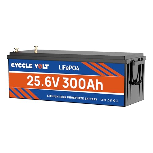 CYCCLEVOLT Batterie Lithium 24V 300Ah LiFePO4 avec BMS 200A, 7680Wh Rechargeable LiFePO4 Batterie, MAX Puissance Sortie 5120W Jusqu'à 15000+ Cycles pour Solaire, Bateaux, RV, Hors Réseau, Camping-Car