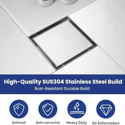Image of URBANMONK 5 x 5 Inch SS 304 Floor Drainer for Bathroom | Tiles Insert Bathroom Drainage Jali | Anti-Odour & Anti-Cockroach Jali for Bathroom Drain | Heavy Duty Bathroom Jali for Drain | 12 x 12 cm