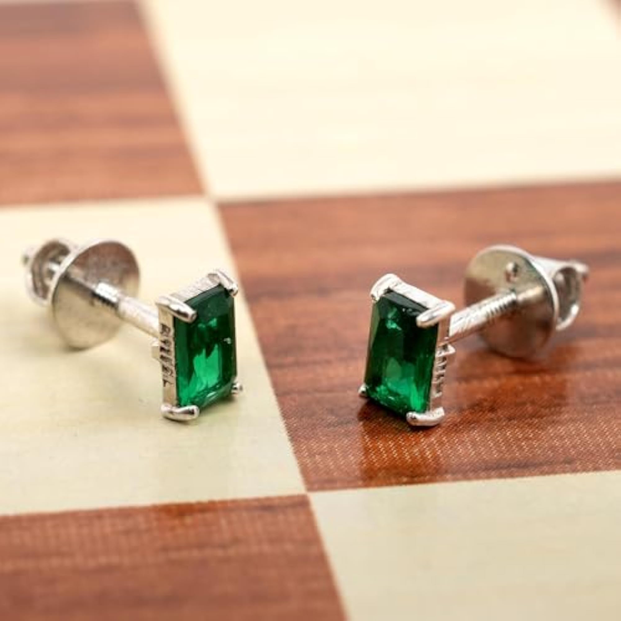 Women's 925 Silver Emerald Cut Stud Earrings