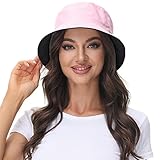 Women Reversible Bucket Hat, Summer Sun Hat for Women, Black- Pink