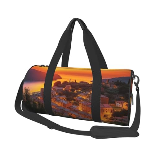 トラベルダッフルバッグ 軽量 スモール ジムバッグ 折りたたみ式 ウィークエンダー オーバーナイトバッグ 調節可能なショルダーストラップ付き キャリーオン トートバッグ イタリアン サンセット 病院バッグ レディース メンズ